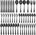 LIANYU 46-Piece Black Silverware Flatware Set for 8, Stainless Steel Flatware with Serving Utensils, Elegant Cutlery Tableware Includes Forks Spoons Knives, Mirror Polished