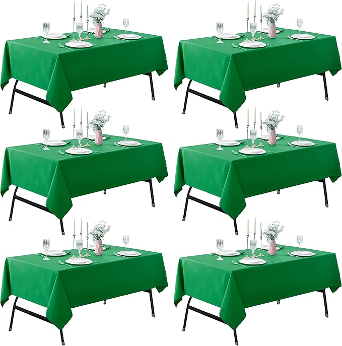 6-Pack 60x102 inch Forest Green Table Cloths, Solid Stain and Wrinkle Resistant Oblong Tablecloth, Premium Plain Weave Polyester Fabric Rectangle Table Linen Covers for Hotel, Wedding