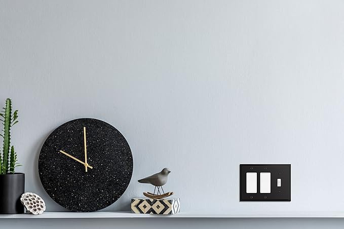 Henne Bery Modern Edge Decorative Wall Plate Switch Plate Outlet Cover, Durable Solid Zinc Alloy (Single Toggle/Double Decorator, Matte Black)