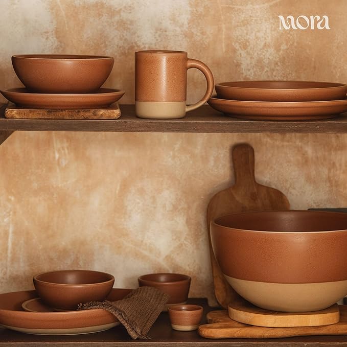 MORA Small Plates Set of 4, 6.5 inch Ceramic Pottery Dessert Plates - Microwave, Oven and Dishwasher Safe - Terracotta