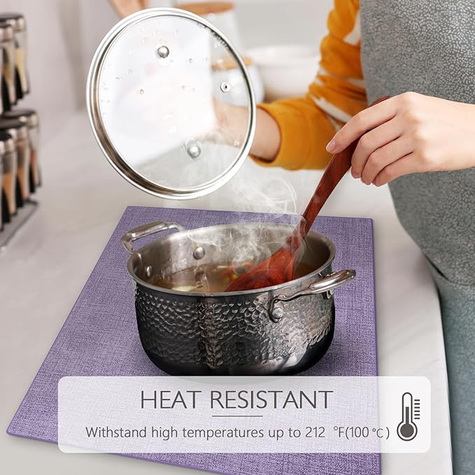 Faux Leather Placemats Set of 4 Washable PU Table mats for Kitchen Table - Heat Resistant, Waterproof, Easy Clean, Anti Slip 11.8" x 17" (Purple-4 Pack)