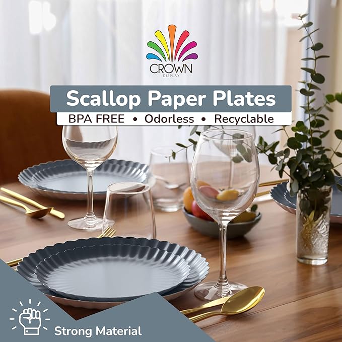 Trendables Floral Paper Plates 8.5 Inch & 10.5 Inch 80 Pcs Dinner Plate Set Fancy Disposable Plates for Party for 40 Guests 40 X 8 & 40 X 10 Large & Small Paper Plate Set for Parties Slate Blue