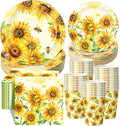 Pickmesh 250 Pcs Sunflower Birthday Disposable Tableware Set Floral Themed Disposable Paper Plates Napkins and Cups for Birthday Wedding Bridal Shower Baby Shower Tea Party Supplies