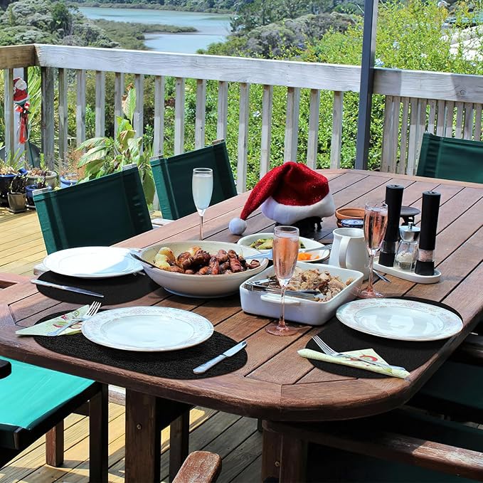 Placemats for Dining Table Set of 8 Non-Slip, Heat Resistant Oval Leather Placemat Double Layer, Waterproof Table Mats Easy to Clean for Kitchen Dining Room Coffee Office Table, Black