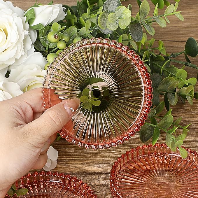 JUXYES 8 Pack Clear Red Crystal Coasters Round Cup Mat, Glass Coasters for Drinks Coffee Tea Wine, Decorative Wine Bottle Coaster, Crystal Drink Coasters for Restaurant bar Kitchen Dining Table