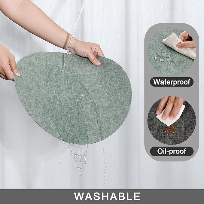 Myir JUN Round Placemats Dual Sided, Faux Leather Place Mats Set of 4 Indoor for Dining Table Outdoor Non-Slip Washable Table Mats (Set of 4, Gray Sage Green)