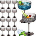 12 Pcs Ribbed Martini Glasses 10 oz Disposable Plastic Vintage Ribbed Coupe Glasses Unbreakable Dessert Parfait Glassware for Wedding Birthday Party Supplies (Black)