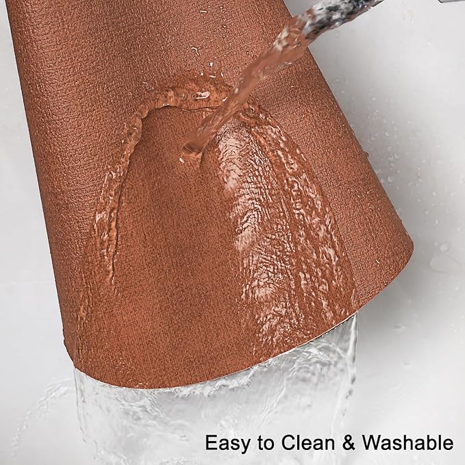 Placemats and Coasters, Washable Placemats Round Faux Leather Wipeable Place Mats Non Slip Heat Resistant Indoor Outdoor Table Mats (Set of 4, Light Gray Reddish Brown)