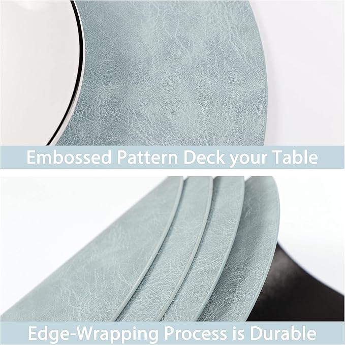 Set of 6 Embossed PU Leather Placemats, Waterproof Coffee Coasters, Kitchen Table Mats, Easy to Wipe Off for Dining Round Table