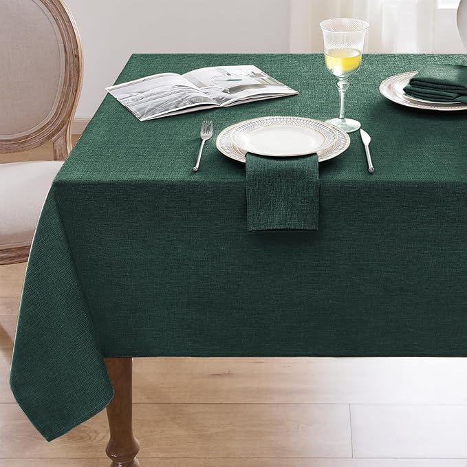 Softalker Large Rectangular Table Cloth Green 120x60 inch Linen Textured Tablecloth Waterproof, Stain and Wrinkle Resistant, Extra Lang Table Cloth for 6/8 Foot Rectangle Tables Decor Christmas