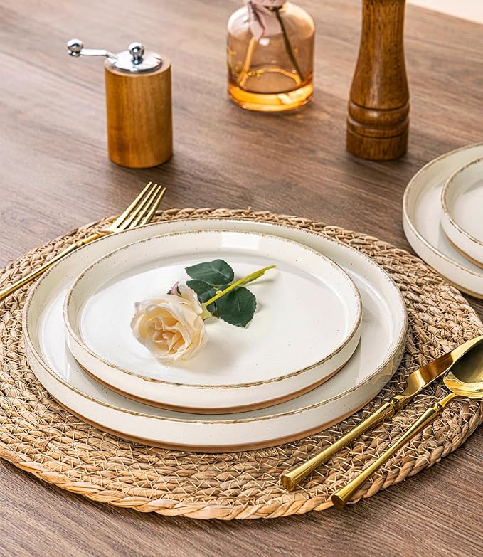 AmorArc Ceramic Dinnerware Sets for 6, 18 Pieces Handpainted Plates and Bowls Set with Rustic Terracotta Underside, Scratch Resistant Stoneware Dishes Set, Dishwasher & Microwave Safe