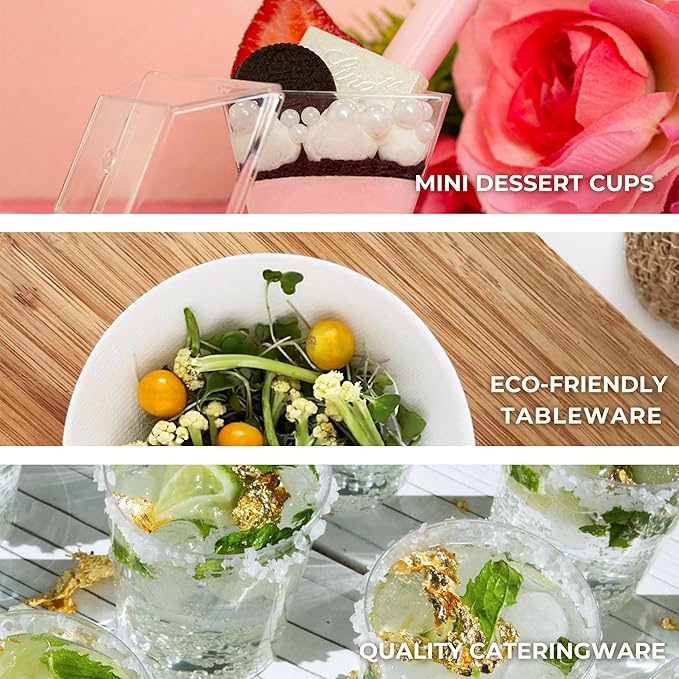 300 Pack 4.4" Mini Biodegradable Square Disposable Plates | Corn Starch Eco-Friendly Small Serving Tray | Tiny Party Plates for Appetizers and Desserts | White Trays | CMJJ