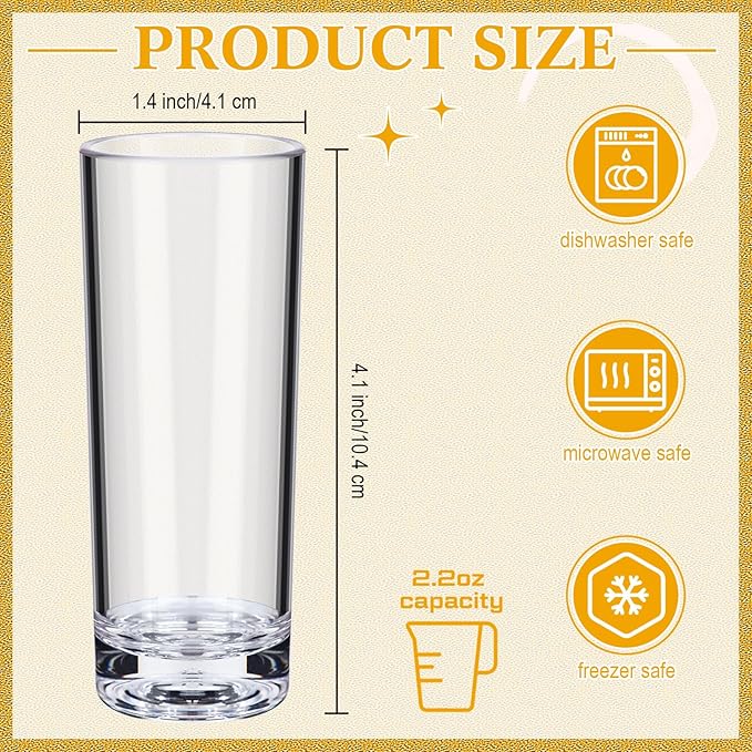 72 Pcs Shot Glasses Set 2.2 oz Mini Shot Cup Bulk, Clear Plastic Unbreakable Base Plastic Glass for Custom, Birthday Wedding Guest Gift (Tall)