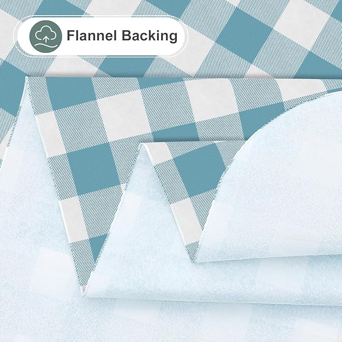 misaya Rectangle Waterproof Vinyl Table Cloth, Buffalo Flannel Backed Tablecloth, Wipeable Plastic Table Cover for Dinner, Kitchen, Outdoor (60" x 84", Aquamarine and White)