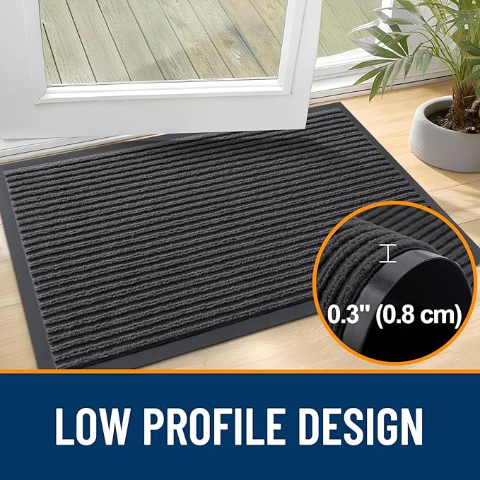 OLANLY Front Door Mat Indoor Outdoor Entrance, Waterproof Heavy Duty Doormat, Fade Resistant, Low Profile, Easy Clean Patio Porch Welcome Floor Mats for Entry, 59x34, Charcoal Grey