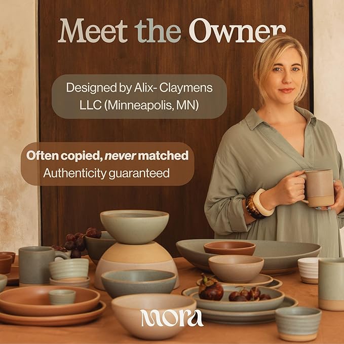 MORA Jumbo and Large Serving Dishes Set of 2, 13 inch and 12 inch Ceramic Pottery Oval Platters - Microwave, Oven and Dishwasher Safe - Peppercorn & Terracotta