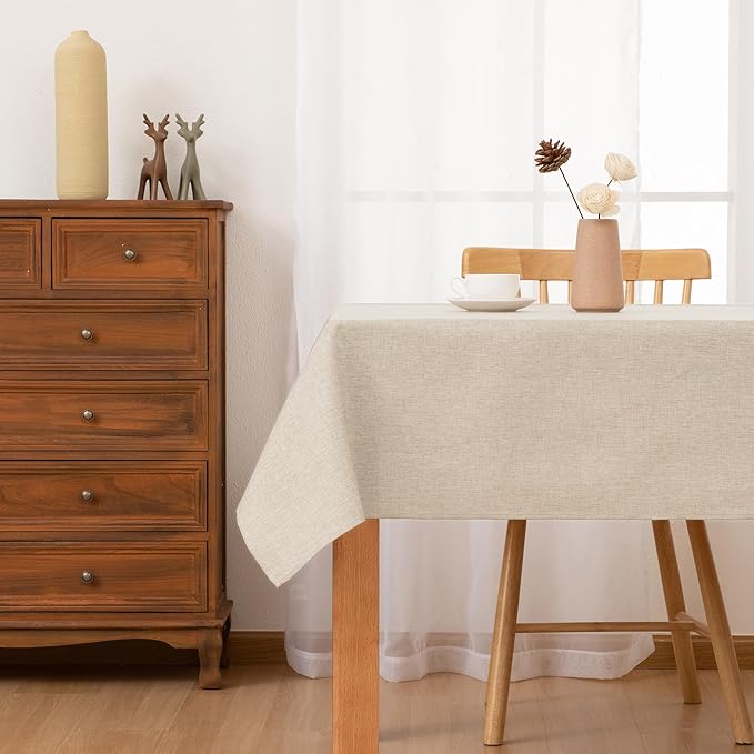 Hiasan Faux Linen Rectangle Tablecloth - Wrinkle and Stain Resistant Washable Table Cloth for Kitchen Dining Room Holiday Table Cover for Party Dinner, Beige, 70 x 108 Inch