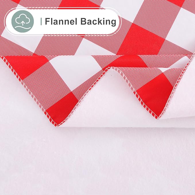 misaya Rectangle Waterproof Vinyl Table Cloth, Buffalo Flannel Backed Tablecloth, Wipeable Plastic Table Cover for Valentine's Day, Dinner, Kitchen, Outdoor (52" x 70", Red and White)