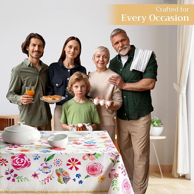 Maison d' Hermine Table Cloth Rectangle Table 100% Cotton 70 x 120 Inches Tablecloth Reusable Decorative for Dining Room Farmhouse Home Valentines Day Decorations Spring Summer- Happy Florals - Sweety