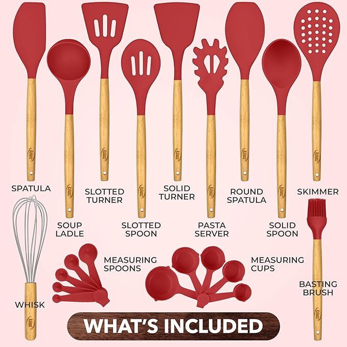 Kitchen Utensils Set, 21 Wood and Silicone Cooking Utensil Set, Non-Stick and Heat Resistant Kitchen Utensil Set, Kitchen Tools