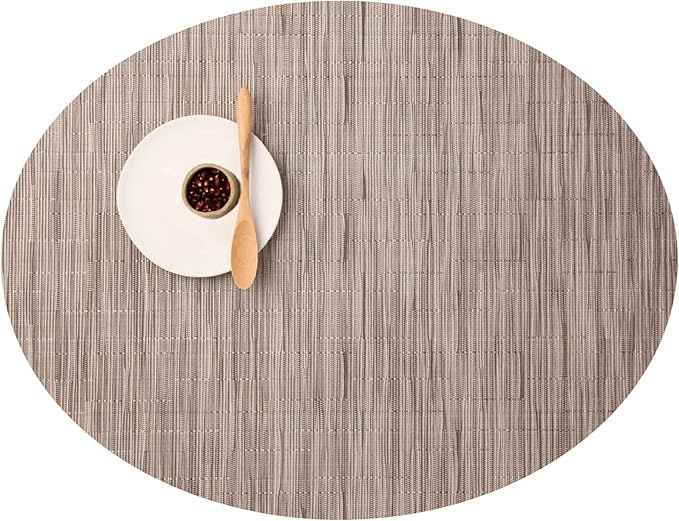 Chilewich Bamboo Placemats Set of 4 - Woven Oval Placemats - Reusable, Stain-Resistant, Indoor/Outdoor Tabletop Protection - 19" x 14" - Dune