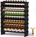 Wine Rack Freestanding Floor, Bamboo 8-Tier 69 Wine Bottle Holder Racks Countertop Cabinet Display, Wooden Stackable Modular Wine Storage Organizer Shelves for Kitchen Bar Cellar Dining Room Black