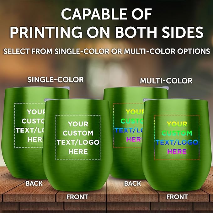 Custom Stemless Wine Glass Tumblers with Lids by Largo 11 oz. Set of 24, Personalized Bulk Pack - Perfect for Wine, Cocktails, Other Hot & Cold Beverages - Lime Green