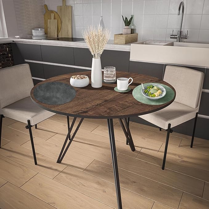 Round Placemats and Coasters Set of 6, Washable Reversible Faux Leather Placemats Cowhide Pattern Place Mats Wipeable Non-Slip 15 inch Round Kitchen Dining Table Mats (Gray Green, 6)