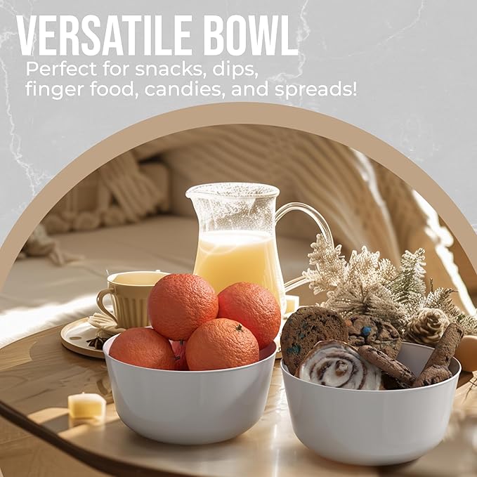 Trendables Plastic Bowls Set of 20 - 24 Oz White Fancy Serving Bowls - Perfect for Ice Cream, Salad, Candy - Disposable