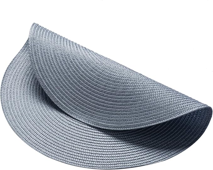 AHHFSMEI Round Braided Placemats 15 Inch Round Table Mats for Dining Tables Natural Woven Heat Resistant Place mats Set of 8 (Light Blue,8)