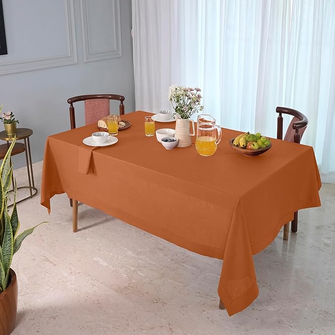 D'Moksha Homes Linen Rust Tablecloth 60 x 120 Inch - 100% Pure Linen Rectangular Tablecloth - Machine Washable Table Cloth for Spring, Easter