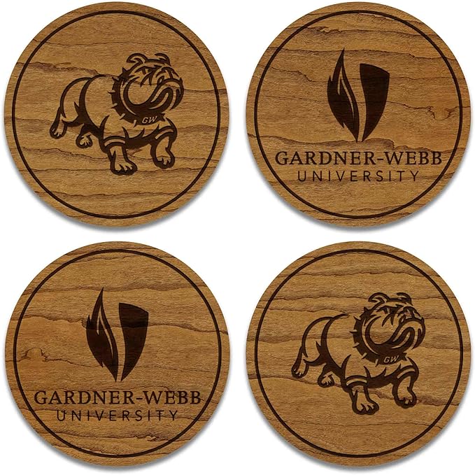LazerEdge Gardner-Webb Bulldogs Wooden Coaster Set - Cherry Wood - Officially Licensed Product - 4-Pack