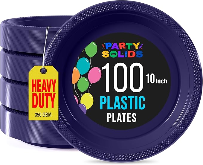 Exquisite Party Solids Navy Plastic Plates For Party 10" Navy Disposable Plates Heavy Duty 100 Pcs Plastic Dinnerware Sets Heavy Duty 350 GSM Disposable Dinnerware Set