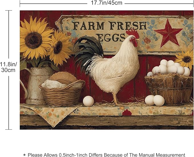 Vintage Rooster Placemats Set of 4 Washable Table Place Mats for Dining Kitchen Party Decor