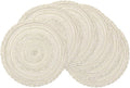 SHACOS Round Placemats Set of 6 Boho Braided Bordered Placemats 15 inch for Dining Tables Wedding Holiday Party (Ivory Bordered, 6)