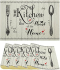 Retro Farmhouse Placemat Set, Minimal Black White Rustic Plank Art Sketch Cutlery Knife Fork Inspirational Quotes Pattern Home Decor Linen Table Mats for Dining Room Kitchen Party (17x12in) x4P