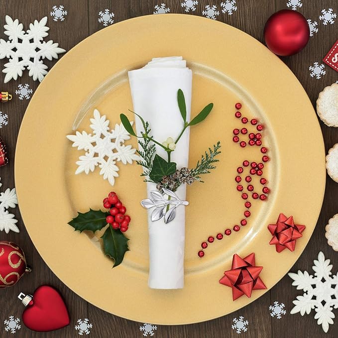 Hotop 50 Pcs Leaf Napkin Rings Set Silver Metal Napkins Rings Holders Bulk Glossy Table Adornment for Vintage Wedding Bridal Thanksgiving Christmas Holidays Fall Dinner Party Decoration Favors