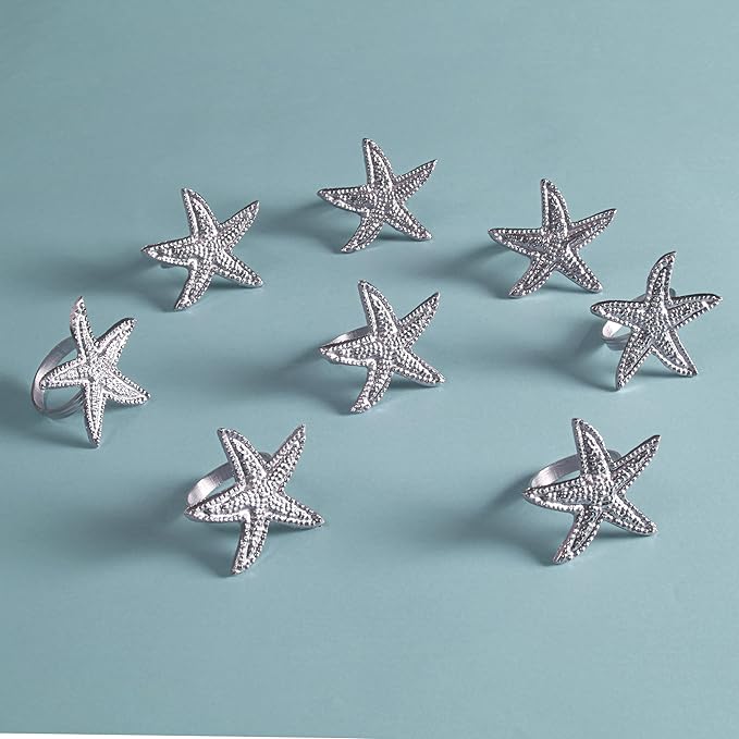 12-Pack Elegant Metal Napkin Rings - Starfish Coastal Table Decor for Dinner Parties Banquet Weddings Family Gatherings Decorative Table Settings Gift (Silver) - ALPHA Living HOME