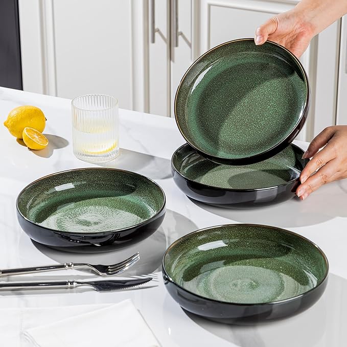 LERATIO 8.5'' Large Ceramic Pasta Bowls, 36oz Pasta Serving Bowls Set of 4 for Kitchen, Wide Bowls for Fruit,Pasta,Salad,Oatmeal,Meal, Microwave Safe, Reactive Glaze