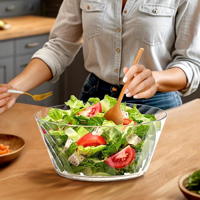 Amazing Abby - Bonita - 130-Ounce Plastic Serving Bowls (Set of 3), 10-Inch Clear Salad Bowl Set, BPA-Free, Shatter-Proof, Dishwasher-Safe, Stackable, Great for Salad, Fruit, Cereal, Snack, and More