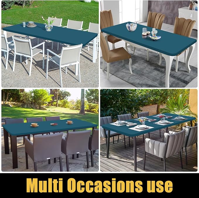Smiry Rectangle Picnic Table Cloth, Waterproof Elastic Fitted Tablecloths for 4 Foot Tables, Washable Polyester Table Cover for Camping, Indoor and Outdoor (Peacock Blue, 30"x48")
