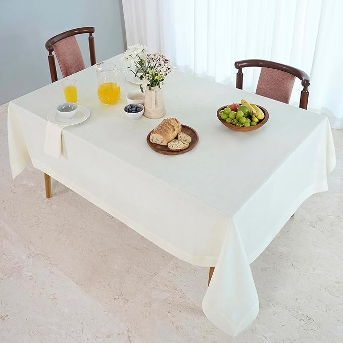 D'Moksha Homes Linen Ivory Tablecloth 60 x 90 Inch - 100% Pure Linen Rectangular Tablecloth - Machine Washable Table Cloth for Valentines, Spring, Easter