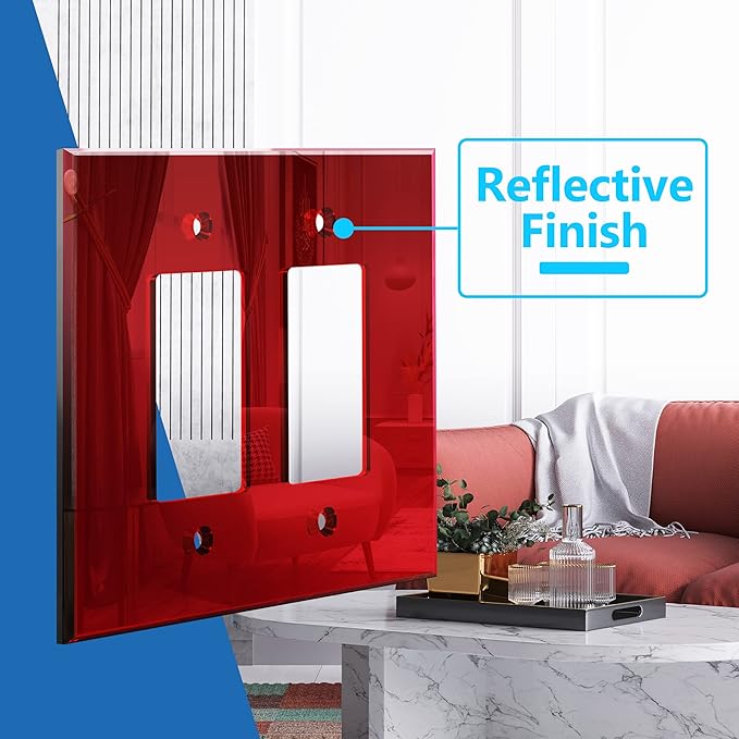 LIDER Reflective Acrylic Decorator Wall Plate, Mirrored Light Switch Plate, Plexiglass Outlet Cover, Acrylic Glass, Oversized 2-Gang 5.25" x 5.25", LWP-32O-ARD, Red
