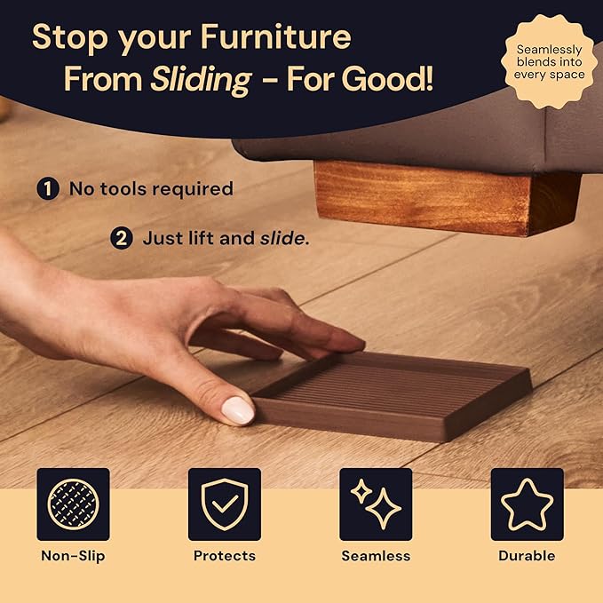 CasterMaster Square Non-Slip Furniture Pads - 3 in x 3 in, Pack of 8, Black - Stoppers to Prevent Sliding - Floor Protectors for Furniture - Noise Reduction & Caster Cups for Vinyl Floors
