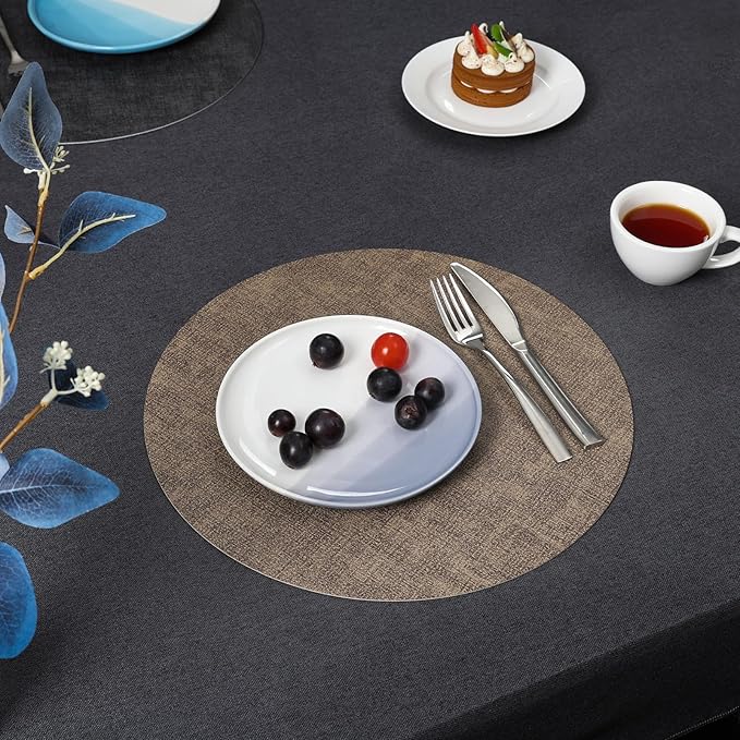 Myir JUN Round Placemats, Dual Sided Faux Leather Place Mats Set of 4 Indoor/Outdoor Non-Slip Washable Table Mats (Gray Brown, Set of 4)
