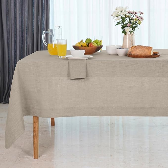 D'Moksha Homes Natural Linen Tablecloth 60 x 120 Inch - 100% Pure Linen Tablecloth for Rectangle Tables - Machine Washable Table Cloth for Valentines, Spring, Easter