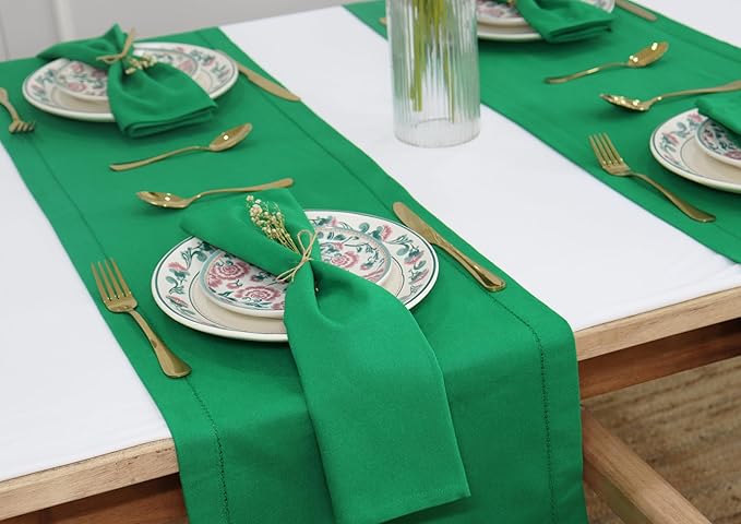 PurpleEssences Set of 6 Cloth Dinner Napkins 100% Cotton 18x18 Inch - Soft Durable Washable - Ideal for Farmhouse Party Christmas Holiday Winter - Perfect Everyday Use Table Linen - St Patricks Green