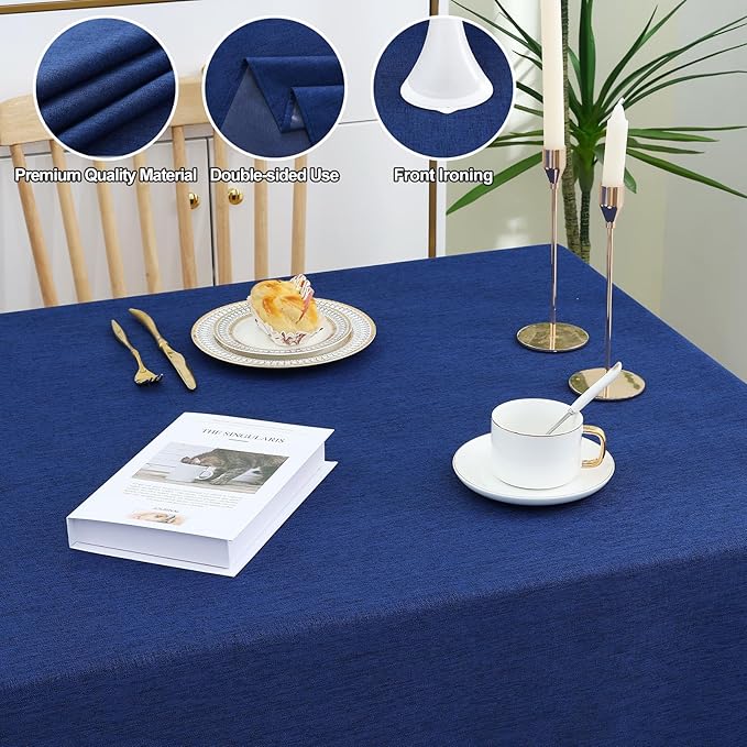 Smiry Rectangle Faux Linen Table Cloth, Waterproof Burlap Fabric Tablecloth, Washable Decorative Farmhouse Table Covers for Kitchen, Dining, Parties, 60x120, Indigo