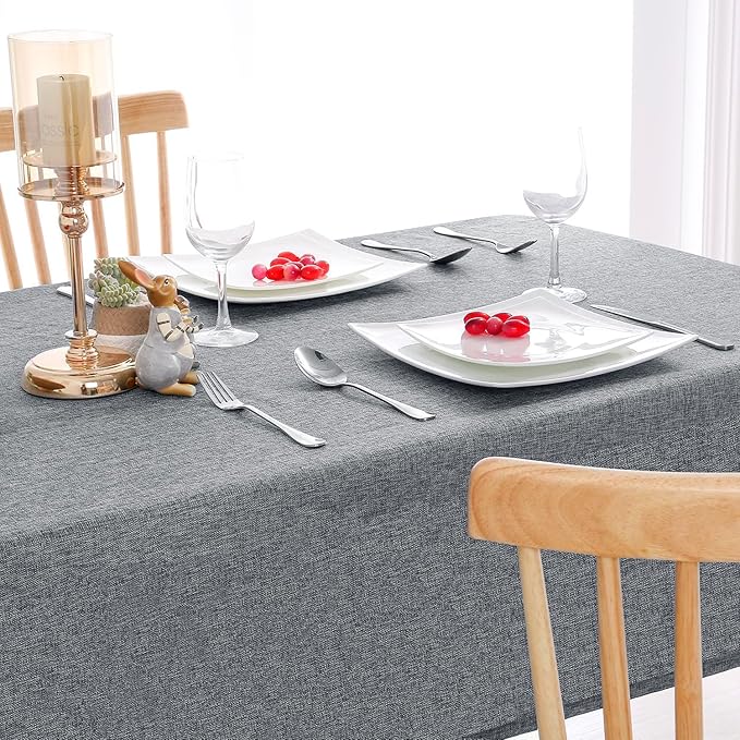 Hiasan 2 Pack Faux Linen Rectangle Tablecloth - Wrinkle and Stain Resistant Washable Table Cloth for Kitchen Dining Room Holiday Table Cover for Party Dinner, Grey, 90 x 132 Inch