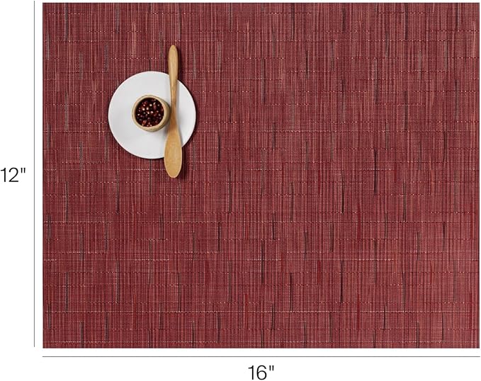 Chilewich Bamboo Placemats Set of 4 - Woven Rectangle Placemats - Reusable, Stain-Resistant, Indoor/Outdoor Tabletop Protection - 19" x 14" - Cranberry